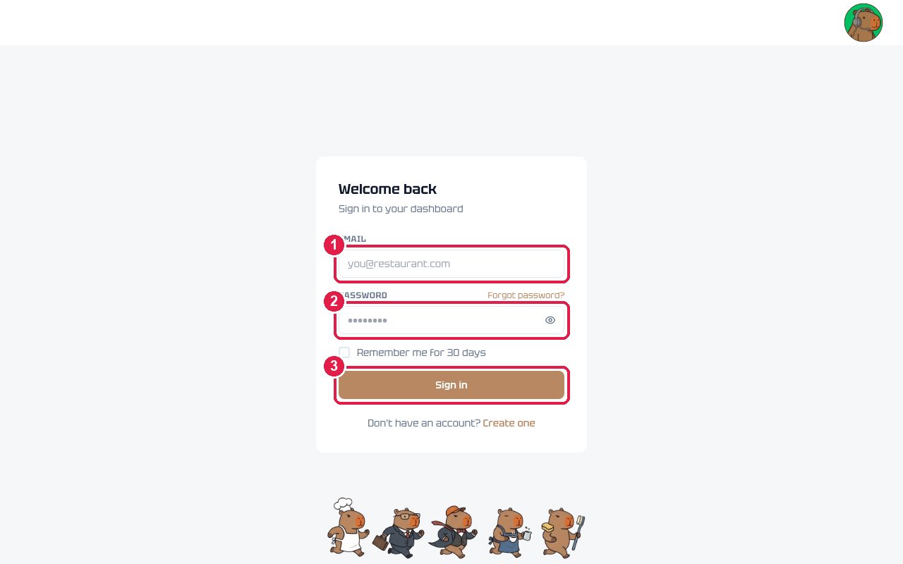 Login page