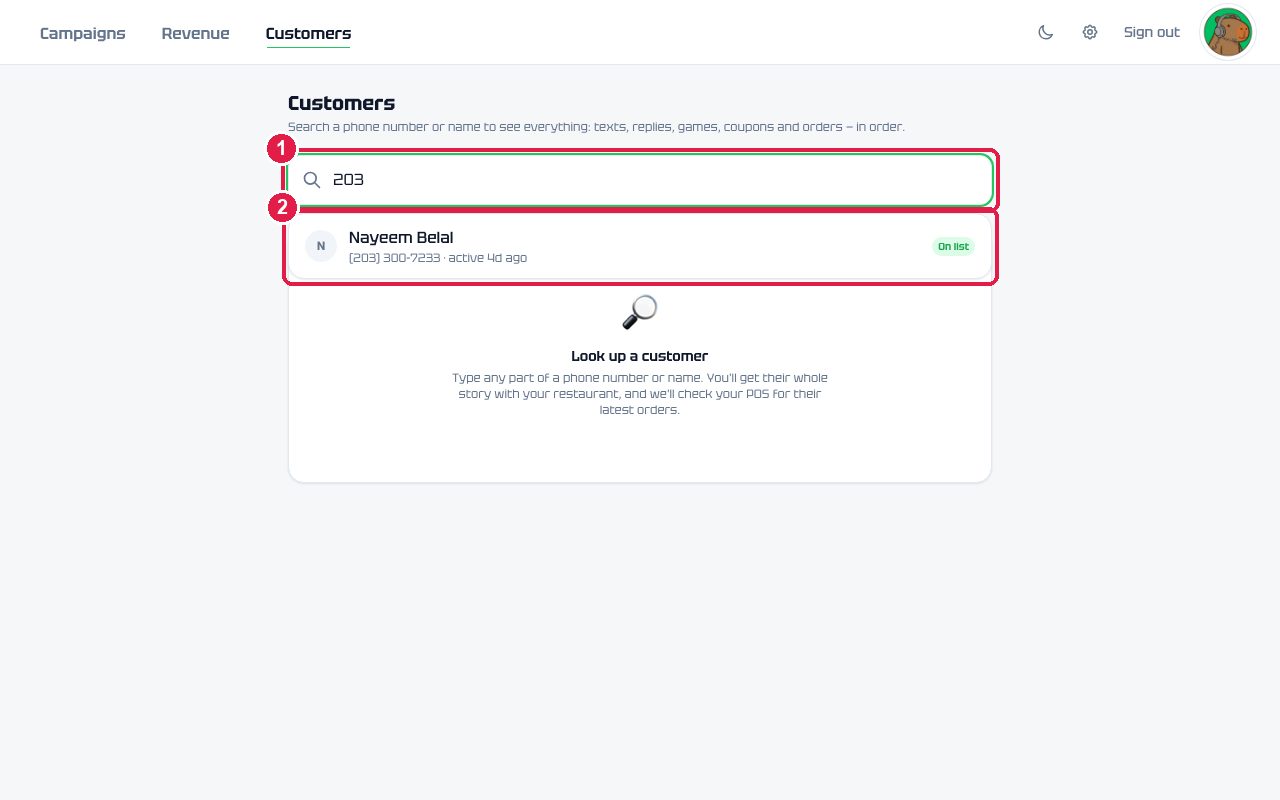 Customers search
