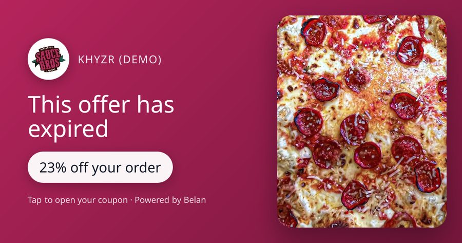 Branded link preview: Sauce Bros Pizza, 23% off your order